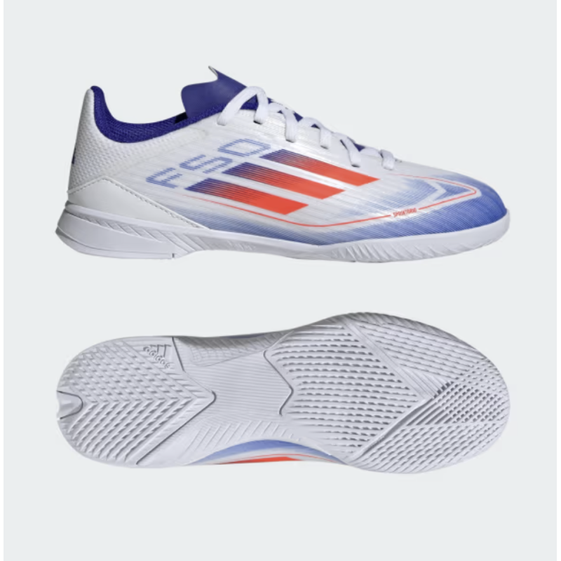 Adidas F50 League IN Junior Fussballhallenschuh, weiss/blau