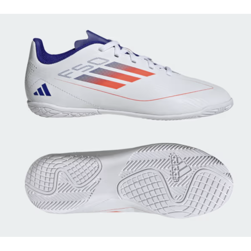 Adidas F50 Club IN Junior Fussballhallenschuh, weiss/blau