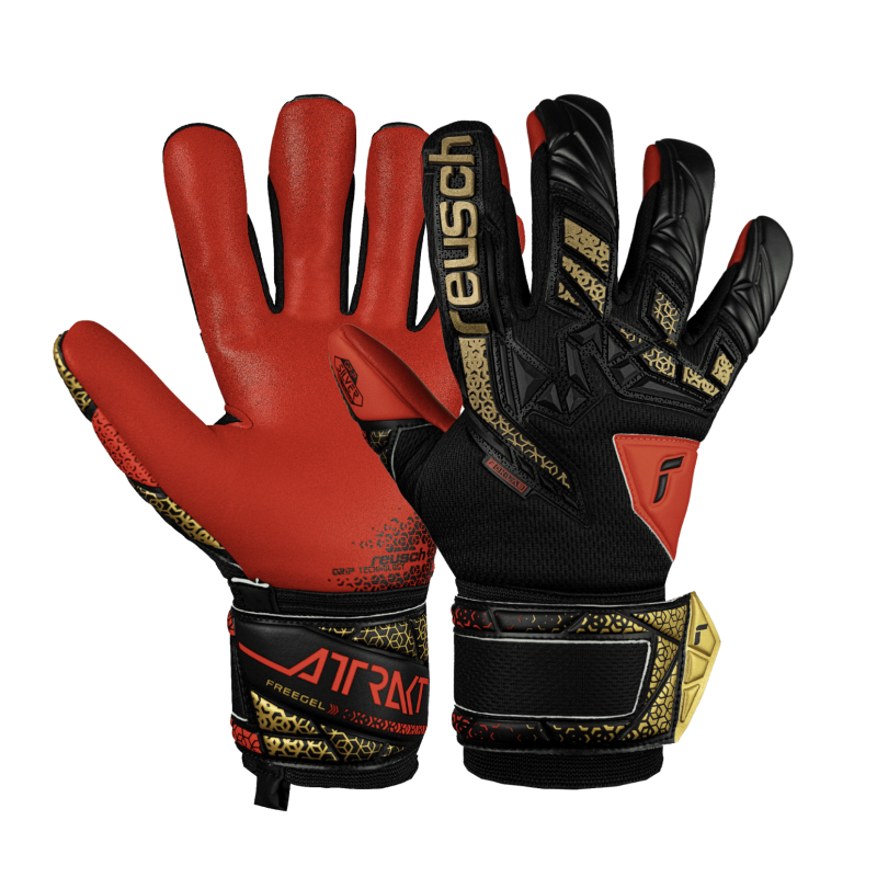 Reusch Attrakt Freegel Silver Junior Torwarthandschuh, schwarz/gold/rot