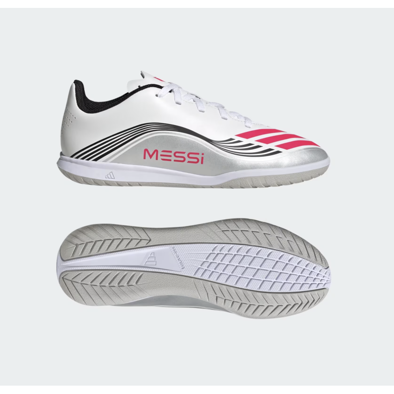 Adidas F50 Club Messi IN Junior Fussballhallenschuh, weiss/silber